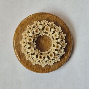 Vintage Carved Wood Floral Wreath Brooch